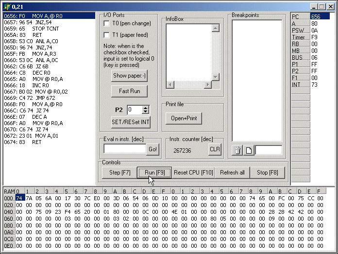 screenshot of the 8050 emulator