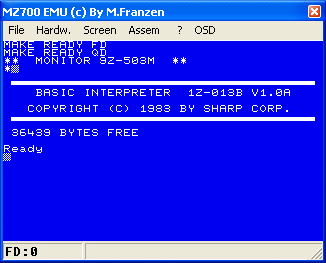 QuickDisk-Basic loaded by the emulator
