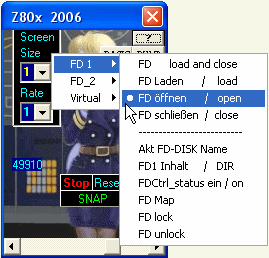 The Floppy Disk actions menu