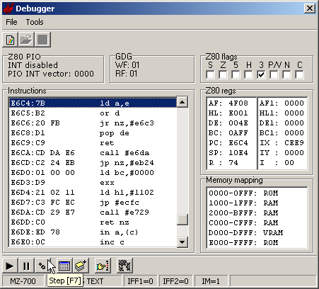 The debugger window