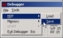 Debugger MZF-file functions