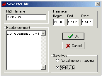 Tape header information for MZF-file save function