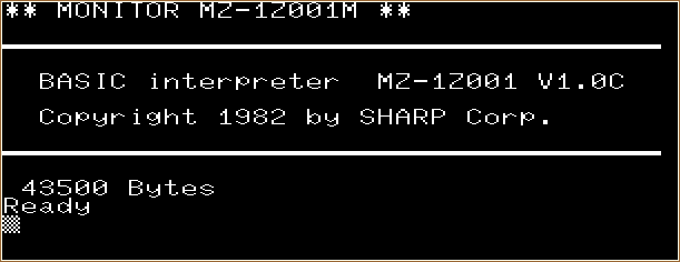 Screenshot of the MZ-2000/2200 Tape Basic MZ-1Z001