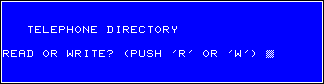 Telephone directory initial sreen