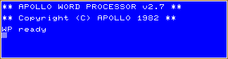 Intro screen of the Apollo Word Processor