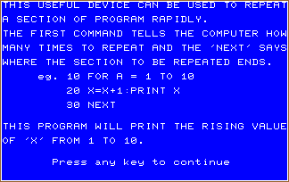 Example screenshot of the MZ-700 BASIC Tutorial ( FOR / NEXT )