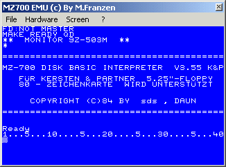 Screenshot of the K&P 80-column Disk BASIC version 3.55