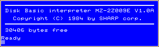 The initial screen of the S-BASIC MZ-2Z009