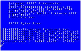 The initial screen of the T-BASIC