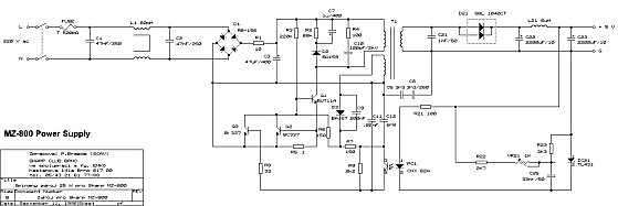 Schematic diagram of the MZ-800 Power Supply Unit 